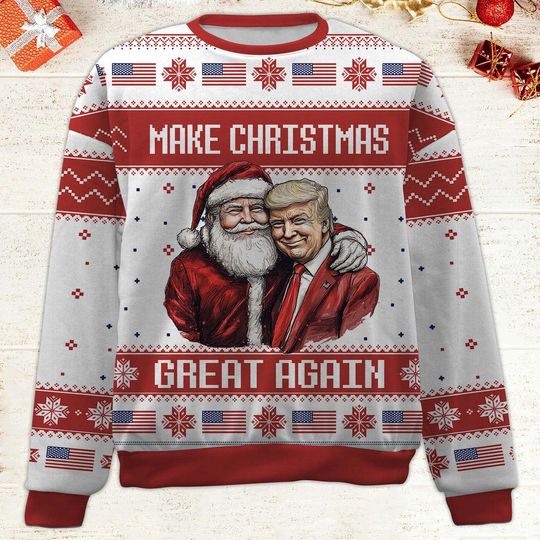 Santa's Favorite President Ugly Sweater, Funny Trump Santa Christmas All-Over-Printed Sweatshirt, Republican Gift