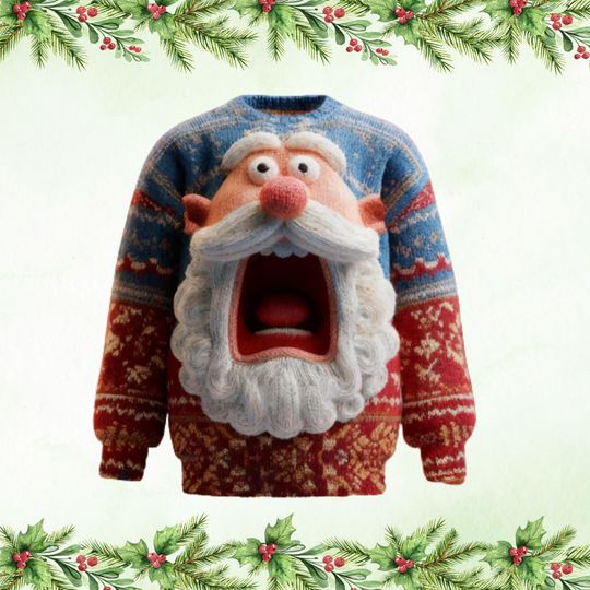 Discover Funny 3D Santa Face Christmas Sweater, Holiday Novelty Santa Beard Jumper, Unique Ugly Xmas Party Sweatshirt for Men Women