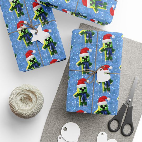 Discover Mine Gaming craft Christmas Creeper Wrapping Paper Kids Fun Wrapping Paper Gamer Christmas Gift Wrap Holiday Gift wrap for Boy son grandson