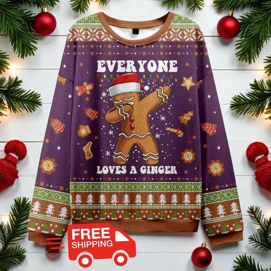Discover Gingerbread Dabbing Ugly Christmas Sweater, Funny Everyone Loves a Ginger Holiday Jumper, Xmas Party Gift Unisex