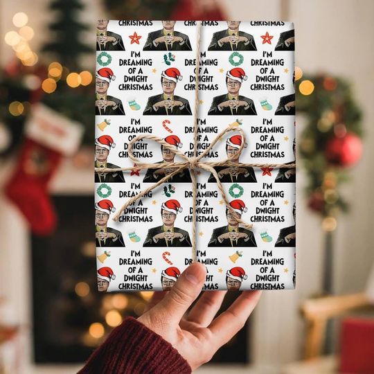Discover The Office I'm Dreaming Of A Dwight Christmas Wrapping Paper, Michael Scott Gift Wrap, Kevin Malone Wrapping, Funny Xmas Gift 09