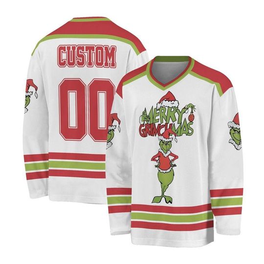 Discover Custom Merry Grin Hockey Jersey, Personalized Christmas Funny Character