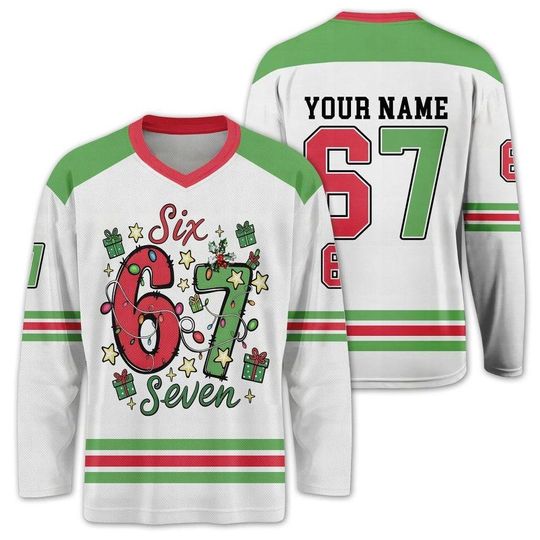 Discover Six Seven Men's Hockey Jersey Long Sleeve Christmas Gift for Hockey Fans