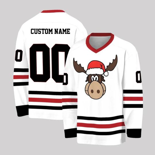 Discover Custom Christmas Hockey Jersey with Reindeer Santa Design, Personalized Team Gift