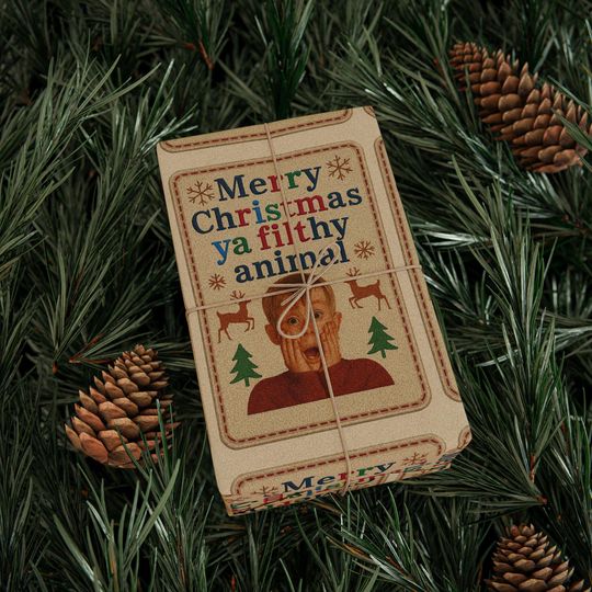 Home Alone Stitch Patch Wrapping Paper, Christmas Wrapping Paper Roll, Funny Wrapping Paper, Holiday Movie Gift Wrap