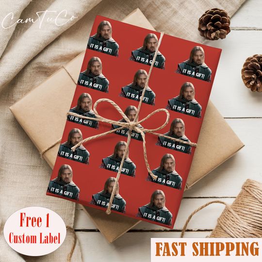 Discover Borom.ir It Is A Gift Christmas Wrapping Paper, Gift Wrap, Funny Secret Santa Gift Wrap, Boromir Santa Hat Christmas Idea