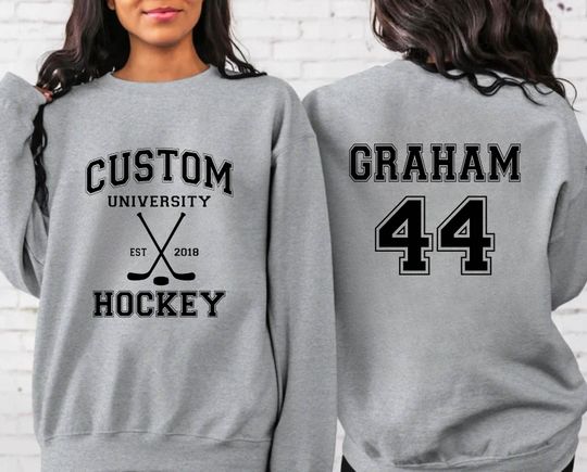 Discover Personalized University Hockey Sweatshirt with Custom Year and Front & Back Design