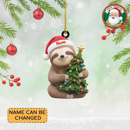 Discover Personalized Sloth Christmas Ornament, Sloth Santa Ornament, Funny Sloth Ornament Decor, Sloth Hanging Ornament, Sloth Lover Gift Thdso-2595