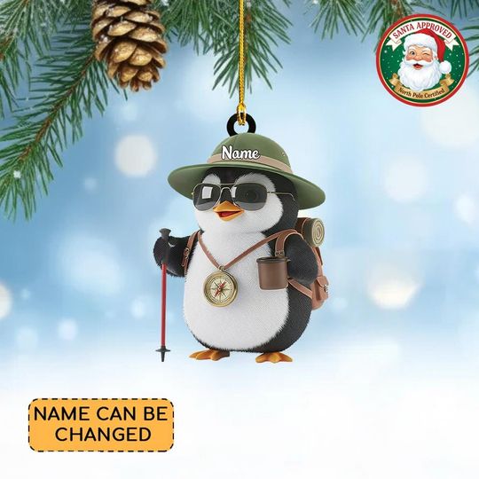 Discover Personalized Penguin Camping Christmas Ornament, Penguin Hiking Ornament, Adventure Camping Ornament Decor, Camper Ornament Gift Thdso-2577