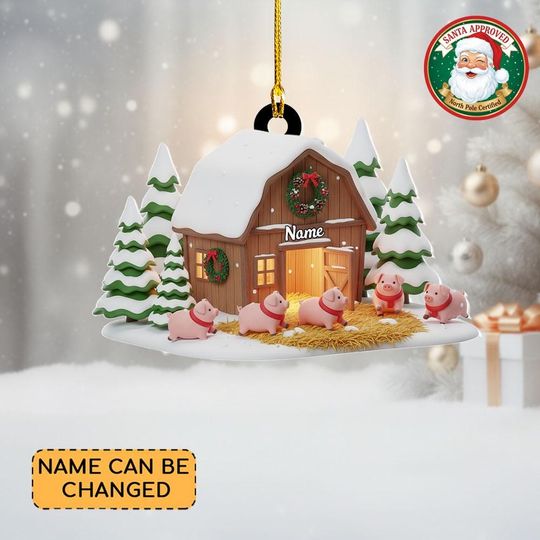 Discover Personalized Pig Christmas Tree Ornament, Pig Farmhouse Ornament, Pig Lovers Ornament Gift, Pig Festive Holiday Ornament Gift Thdso-2574