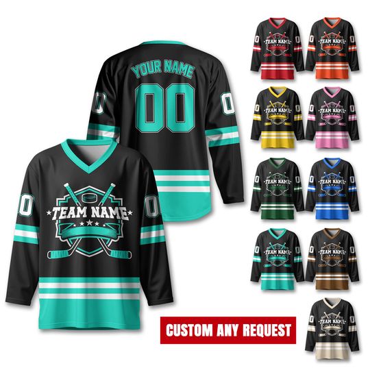 Custom Unisex Hockey Jersey with Team Name Number and Logo V-Neck For Men and Women