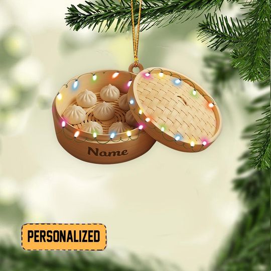 Discover Personalized Steamed Pierogi Christmas Ornament, Dumplings Ornament, Dim Sum Ornament, Bamboo Steamer, Bao Siblings Ornament