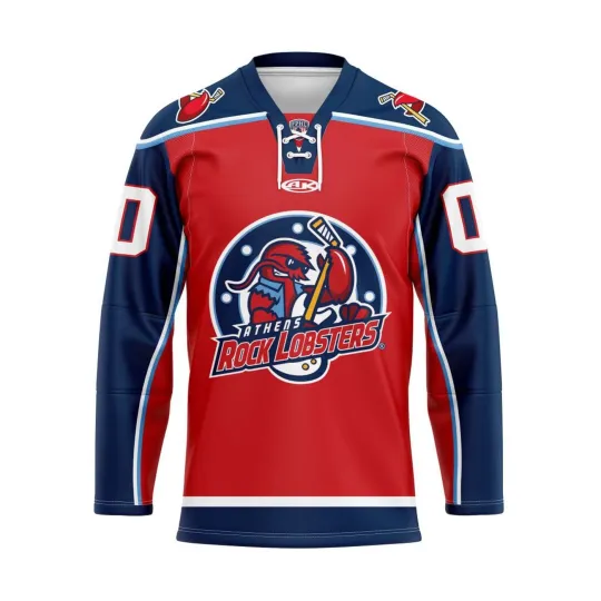 Discover Athens Rock Lobsters Personalized Red Lace Hockey Shirt Fan Gear