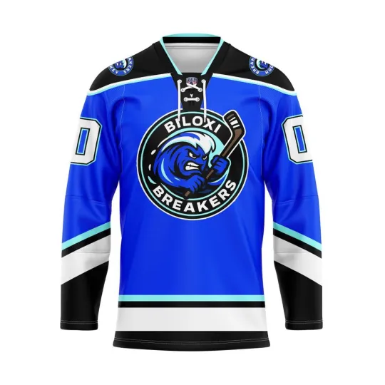 Discover Biloxi Breakers Personalized Blue Lace Hockey Shirt Fan Gear