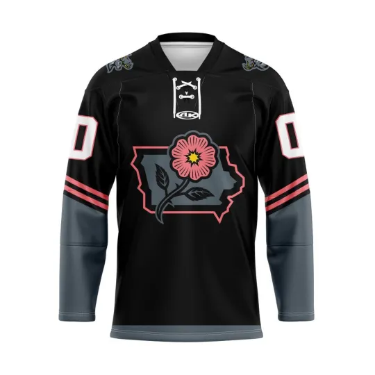 Discover Iowa Heartlanders Personalized 2025/26 Black With Iowa Rose Lace Hockey Shirt