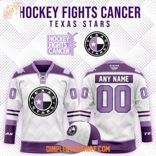 Discover Custom Texas Stars Hockey Fight Cancer 2025 Lace Hockey Shirt Men's Fan Gear