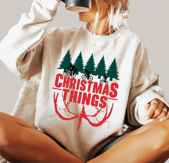 Discover Christmas Things Sweatshirt, Merry Upside Down Xmas Sweater, Retro 80s Funny Holiday T-Shirt
