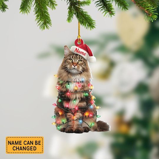 Discover Personalized Main Coon Cat Christmas Hanging Ornament, Cute Main Coon Cat Xmas Decor, Pet Holiday Gift ID-1104-FIA2