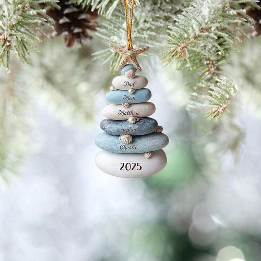 Discover Family Sea Glass Christmas Ornament, Custom Name 2D Flat Ocean Style Family Keepsake, Holiday Gift For Beach Lovers ID-1024-8ACU