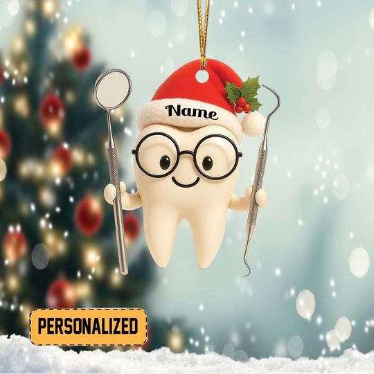 Discover Cute Tooth Christmas Ornament, Christmas Dentist Gift- Dental Squad Gift, Dental Hygienist Ornament, Dental Clinic Xmas Decor ID-1029-XGSL