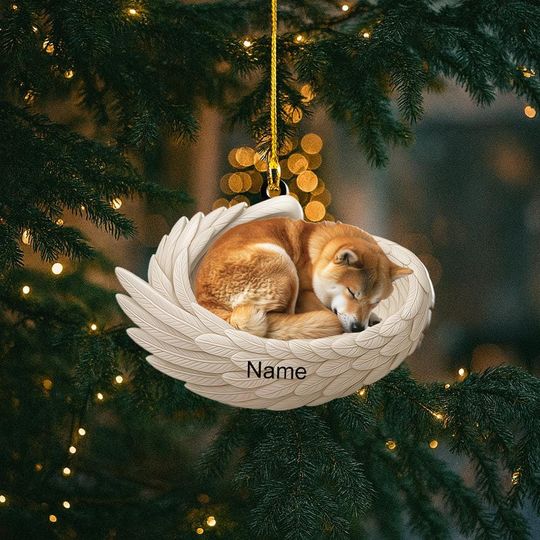 Discover Personalized Shiba Inu Dog Sleeping Angel Wings Ornament, Shiba Inu Dog Christmas Ornament Decor, Dog Car Ornament, Dog Xmas Gift NN1-608