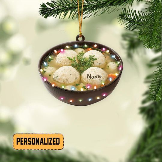 Personalized Matzah Ball Soup Christmas Ornament, Jewish Cuisine Ornament, Cooking Ornament Gift, Kitchen Ornament Xmas Decor