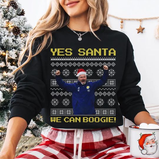 Discover Yes Santa, We Can Boogie Steve Clark Christmas Jumper Shirt, Funny Scottish Football Xmas Hoodie, We Can Boogie Festive Shirt