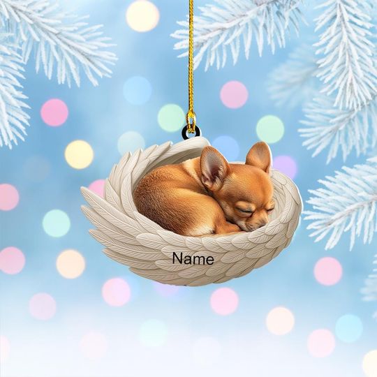 Discover Personalized Chihuahua Dog Sleeping Angel Wings Ornament, Chihuahua Christmas Ornament Decor, Dog Car Ornament, Dog Xmas Gift NN1-604