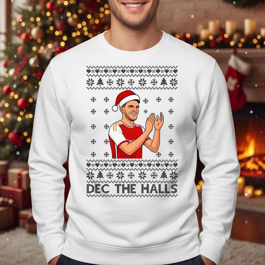 Discover Dec the Halls Christmas Sweatshirt, Funny Declan Rice Arsenal Xmas Sweatshirt, Football Fan Ugly Holiday Printed Sweater for Kids and Adults