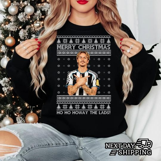 Discover Nick Woltmade Ugly Christmas Sweatshirt, Newcastle United Xmas Holiday Printed Sweater, Festive Soccer Gift, Football Player Holiday Tops
