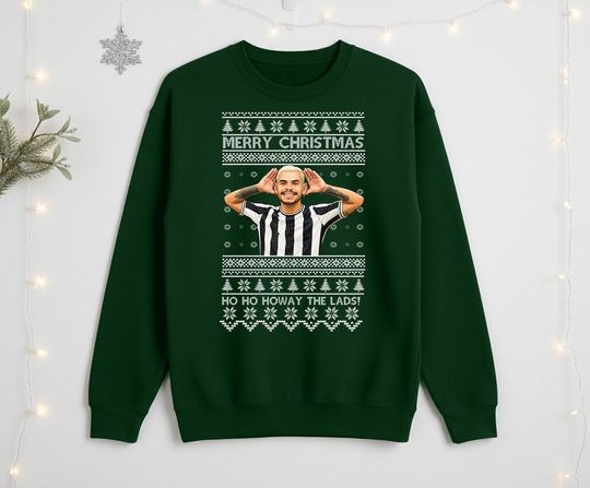 Discover Bruno Fernandes Christmas Sweatshirt, Howay The Lads Ugly Merry Xmas Sweater, Festive Mens Holiday Printed Jumpers, Funny Football Fans Gift