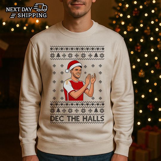 Discover Dec the Halls Christmas Sweatshirt, Funny Declan Rice Arsenal Xmas Sweatshirt, Festive Football Fan Ugly Holiday Printed Sweater for Him