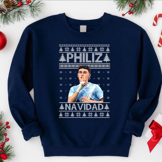 Discover Phil Foden Funny Christmas Sweatshirt, Philiz Navidad Cheeky Xmas Sweater, Manchester Ugly Holiday Football Printed Jumpers, Festive Gifts