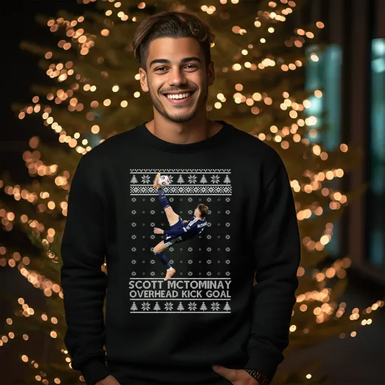 Discover Scott Mctominay Christmas Sweatshirt Overhead Kick Goal Printed Xmas Ugly Jumper
