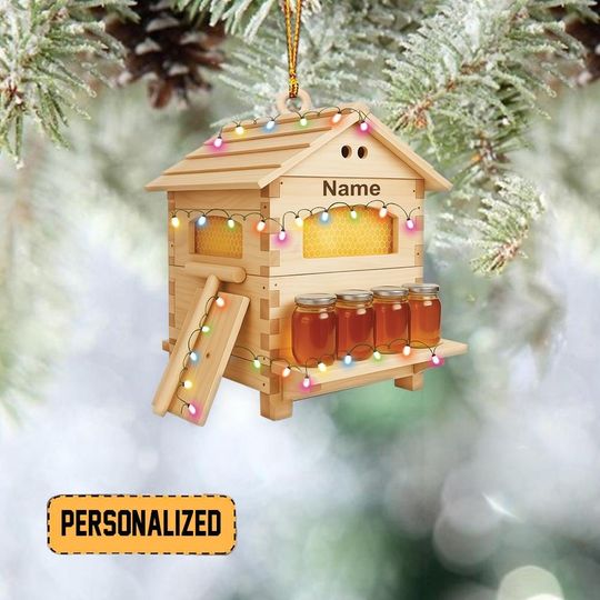Personalized Beehive Christmas Ornament, Honey Bee Ornament, Honeycomb Ornament Gift, Beekeeper Ornament, Honeybee Lovers Gift
