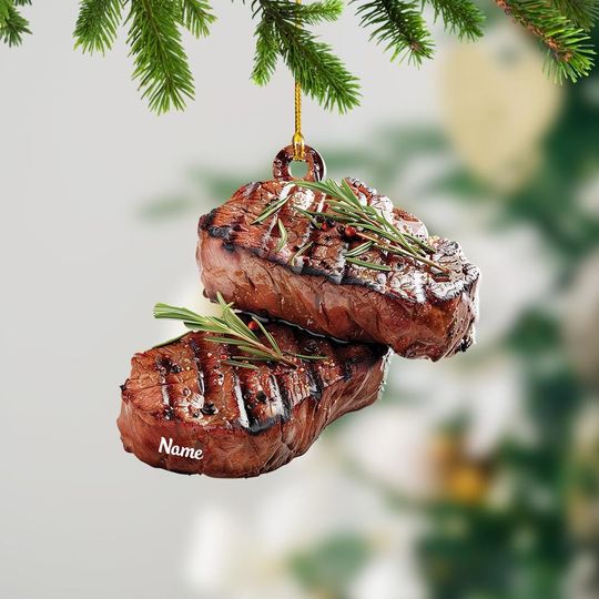 Discover Beef Steak Christmas Ornament, BBQ Grill Lover Tree Decor, Holiday Gift Kitchen Tree Decoration, Gift for Steak & BBQ Lovers