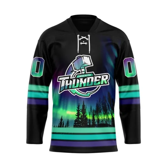 Discover Wichita Thunder Special Design With Northern Lights Lace Hockey Shirt Fullsize