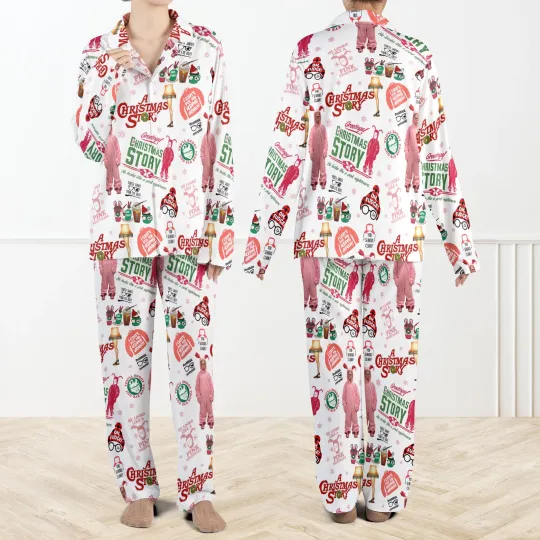 A Christmas Story Pajama Set For Women And Kids Funny Pink Bunny PJs Retro Holiday