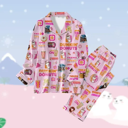 Christmas Dunkin Donut Pajamas Set Coffee Christmas Pj Set Family Pajamas