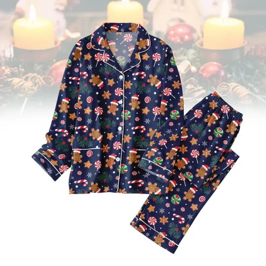 Discover Gingerbread Christmas Pajamas Funny Holiday Candy Sleepwear Set Warm Winter Thi