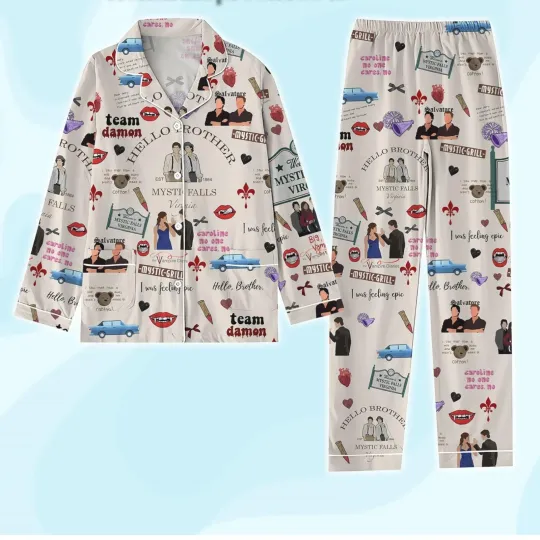 The Vampire Diaries Pajamas Set Damon Salvatore Pajamas Set Hello Brother Pajama