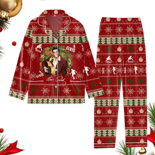 Discover Elvis Presley Christmas Pajamas Set Long Sleeve Polyester Blend