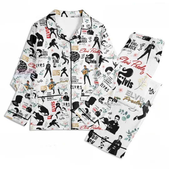 Discover Elvis Presley Unisex Long Sleeve Adult Nightwear Pajama Set King of Rock n Roll