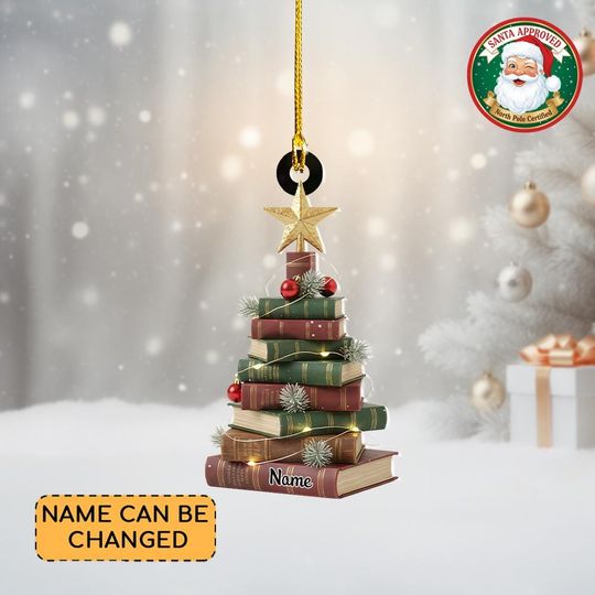 Discover Personalized Bookstacks Christmas Ornament, Library Ornament Decor, Books Lovers Ornament Gift, Bookworm Librarian Ornament Gift