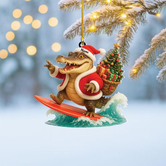 Discover Personalized Alligator Sea Waves Christmas Ornament, Alligator Surfing Ornament, Surfer Ornament Gift, Surf Lovers Ornament Decor