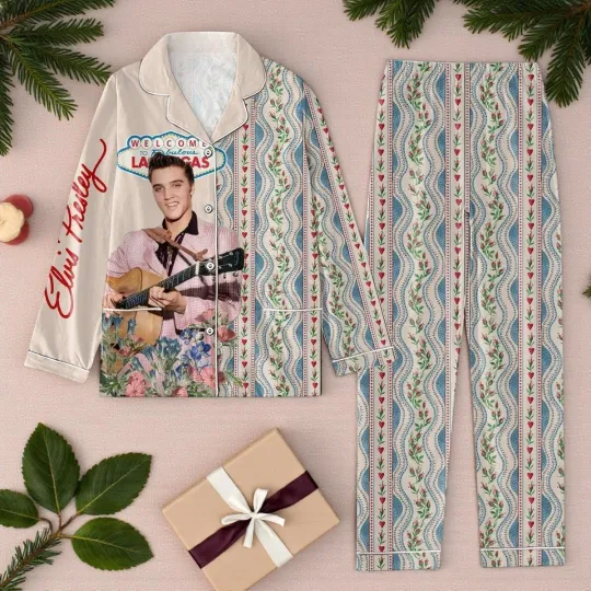 Elvis Presley Welcome To Fabulous Las Vegas Pajamas Set Retro Rock amp Roll