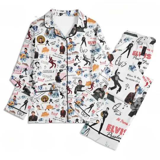 Elvis Presley Unisex Long Sleeve Adult Nightwear Pajama Set Elvis Presley Pajamas