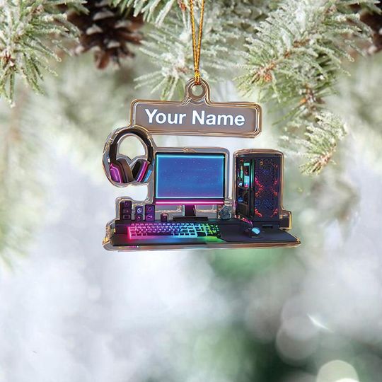 Discover Personalized PC Gaming Setup Christmas Ornament, Holiday Pc Gamer Gift, Rgb Computer Setup Xmas Decor, Gaming Computer Ornament