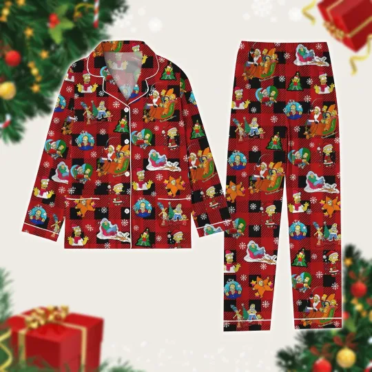 Simpsons Christmas Pajamas Set Homer Simpson Pajamas Family Cartoon Matching