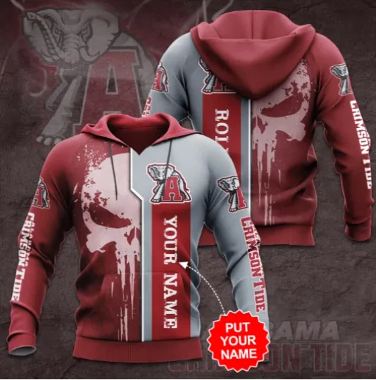 Discover Personalized Albm Crimson Skull Pattern All Over Print 3D Casual Hoodie